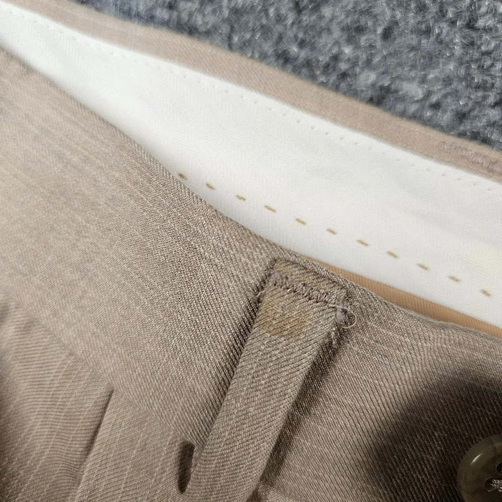 Lauren Ralph Lauren Mens Tan Pleated Cuffed Dress Pants 34x29 Pinstripe Trousers